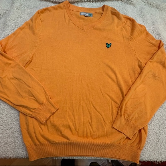 Lyle & Scott Men's V-Neck Sweater in Orange - Picture 1 of 9